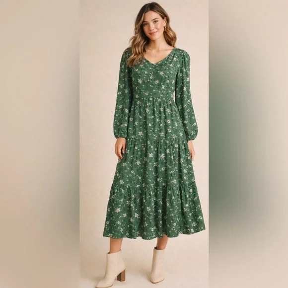 Bohme Floral Green Dress - Picture 1 of 7